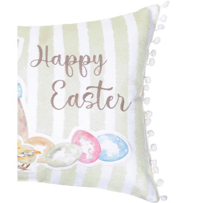 Happy Easter Embroidered Bunny and Eggs Throw Pillow