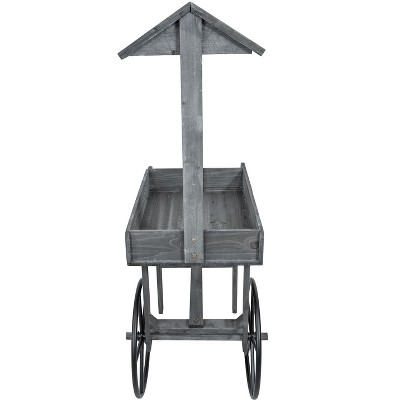 Gray Fir Wood Rustic Flower Cart Display Stand with Wheels