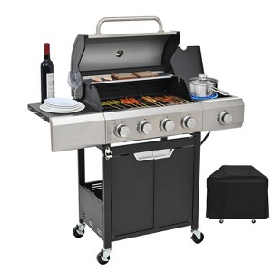 ELJGET 4 Burner Propane Gas Grill with Side Burner & Grill Covers, 51,000 BTU Barbecue Grill Stainless Steel Gas Grill for Outdoor BBQ, Camping - 1 of 4