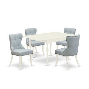 5-Piece Linen White Finish Solid Wood Top - Rectangular Dining Room Set  Seats-4 - 1 of 4