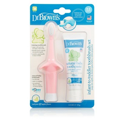 Dr. Brown's Infant & Toddler Toothbrush & All-Natural Fluoride-Free Baby Toothpaste - Pink - 1.4oz