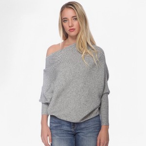 Anna-Kaci Women's Off-Shoulder Knit Sweater with Dolman Sleeves and Ribbed Cuffs - 1 of 4