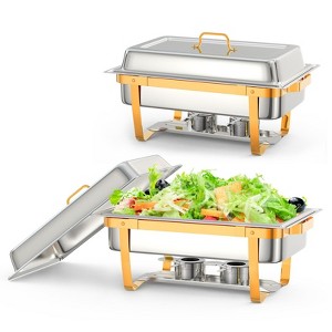 2 Pack 9.5QT Stainless Steel Chafing Dish Buffet Set w/Lid Holder, Spoon, Tweezers - for Catering, Parties, Weddings - 1 of 4