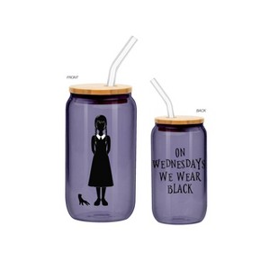 Silver Buffalo Wednesday We Wear Black 16oz Glass Tumbler w/Bamboo Lid - 1 of 1