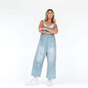 Coolmee Women's Barrel Overalls Jumpsuits for Casual Loose Baggy Jeans Pants Sleeveless Bib Jumpers with Pockets - 1 of 4