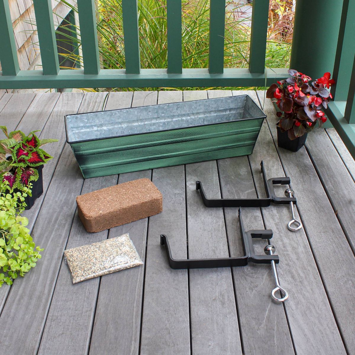 ACHLA Designs Small Patina Finish Rectangular Galvanized Steel Outdoor Planter Box with Mounting Bracket Green - thumbnail 10
