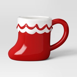 16 fl oz Christmas Earthenware Figural Stocking Mug - Wondershop™ - 1 of 3