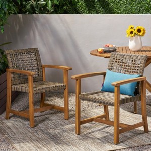 Grungis Acacia Wood Outdoor Chairs Set of 2,Polyethylene Wicker Patio Dining Chairs,Kitchen Chairs for Dining Room,Patio,Natural - 1 of 4