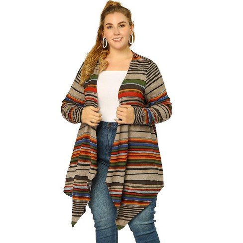 Agnes Orinda Women s Plus Size Christmas Boho Open Front Cardigans Brown Stripe Pattern 4x Target