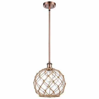 Farmhouse Rope - 1 Light Stem Hung Mini Pendant In Industrial Style-13 Inches Tall and 10 Inches Wide