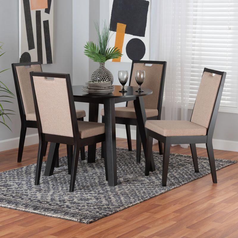 Baxton Studio Nia Modern Beige Fabric and Dark Brown Finished Wood 5-Piece Dining Set, 1 of 10