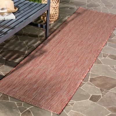 Red and Beige Chevron Indoor/Outdoor Runner Rug