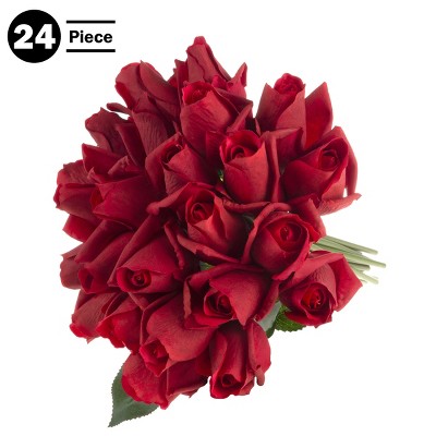 Nature Spring Red Artificial Rose Bud Bundle, 11.5-Inch Latex Flowers
