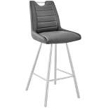 30" Arizona Barstool with Faux Leather Brushed Finish Stainless Steel/Charcoal - Armen Living