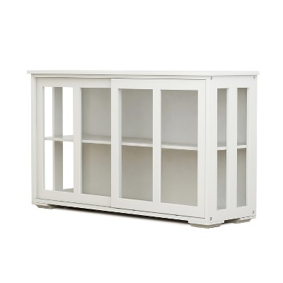 GlasFlength Transparent Storage Cabinet with Glass Doors, Adjustable Shelves, and Bell Handles, White, 41.92"*12.99"*24.6"