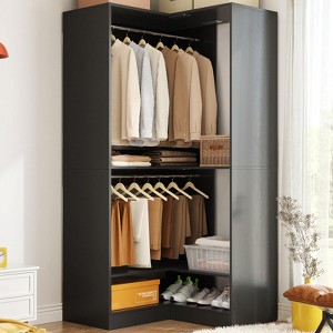 Aheaplus Corner Closet Organizer with 2 Hanging Rods, Wardrobe System with Shoe Shelf - 1 of 4
