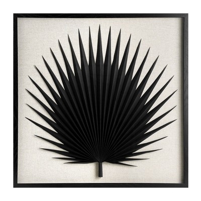 Black Palm Leaf Paper and Linen Shadow Box Wall Art