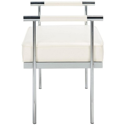 Bauhaus Inspired Small White PU Leather Bench with Chrome Arms