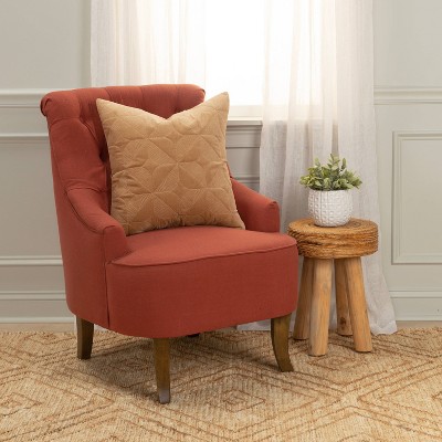 20" Tan Cotton Velvet Geometric Embroidered Throw Pillow Cover