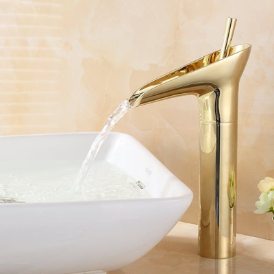 Munora Classic 1-Hole Single Handle Vessel Sink Waterfall Faucet, Solid Brass Construction, Gold/Polished Brass Finish