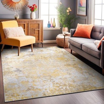 Yellow and Gray Abstract Synthetic 5' x 7' Area Rug