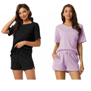 INSPIRE CHIC Women's 2 Pcs Lounge Sets Waffle Outfits T-shirt and Shorts Loungewear Sweatsuits Pajama Sets - 1 of 4