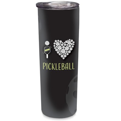 Elanze Designs I Heart Pickleball Steel Lime 20 ounce Stainless Steel Travel Tumbler