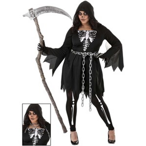 HalloweenCostumes.com 2X/3X Women Women's Plus Sized Death Costume Dress, Black Bone Grim Reaper Costumes, White/Black - 1 of 4