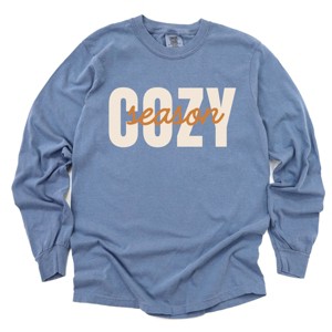 Cozy Season Layered Cursive - Women's Garment Dyed Long Sleeve Graphic T-Shirt - 1 of 4