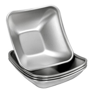Unique Bargains Stainless Steel Divided Appetizer Sushi Soy Dipping Sauce Dishes 4 Pcs - 1 of 4