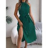 Coolmee Women's Summer Sleeveless Halter Neck Pleated Midi Cocktail Dresses A Line Flowy Beach Sun Dress with Belt - 4 of 4