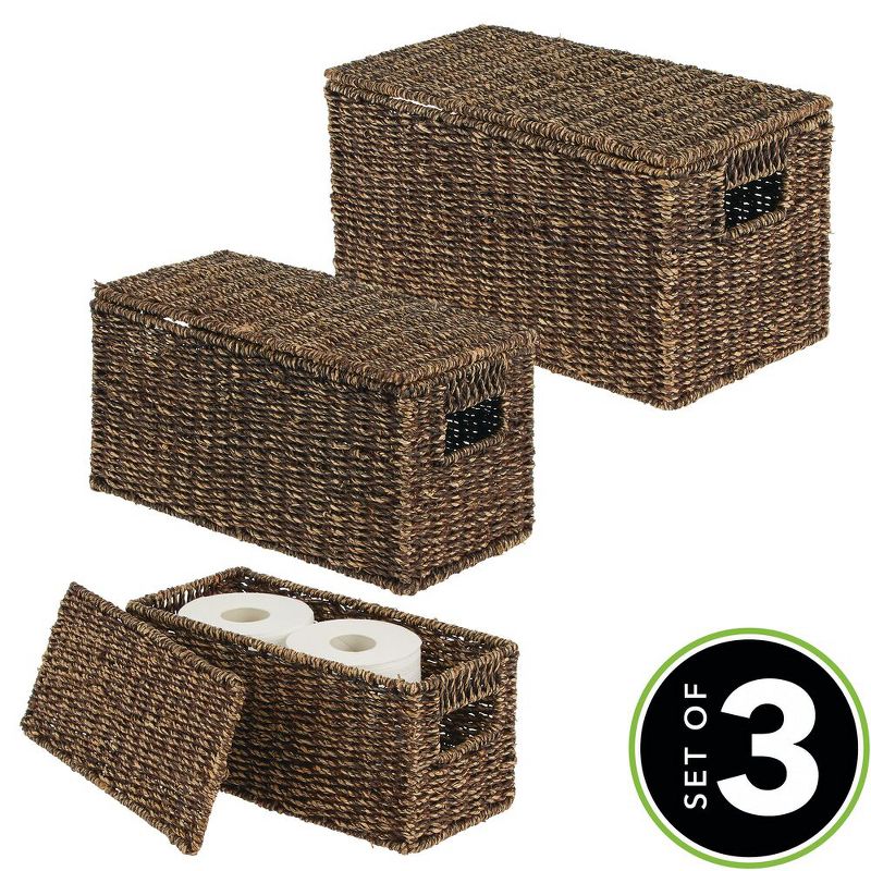 mDesign Woven Seagrass Home Storage Basket with Lid, Set of 3, 2 of 11