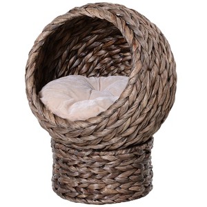 Hand-woven Elevated Cat Bed with Soft Cushion in Cat Egg Chair Shape for Indoor Use in Gray - 1 of 4