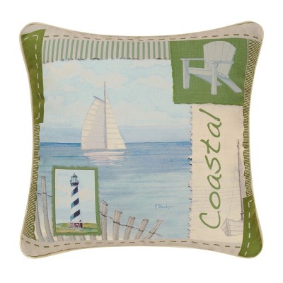 C&F Home 18" x 18" Lighthouse, Sailboat and Adirondack Chair "Coastal" HD Printed Accent Throw Pillow