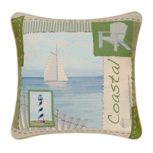 C&F Home 18" x 18" Lighthouse, Sailboat and Adirondack Chair "Coastal" HD Printed Accent Throw Pillow - 1 of 4
