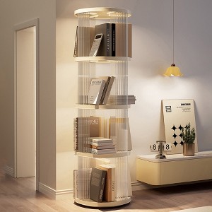 KTMBDW 360¡ã Rotating Bookshelf, Small Corner Bookcase, 4 Tier Floor Standing Bookcase, Narrow Book Shelf Organizer for Bedroom, Living Room, White - 1 of 4