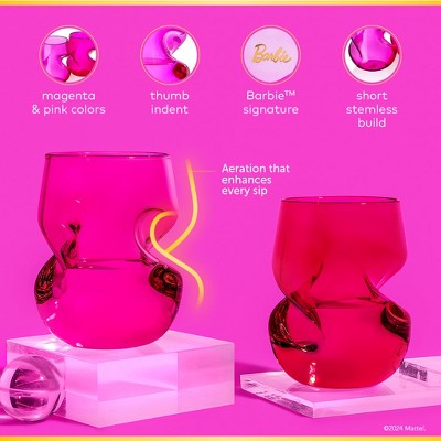 Barbie Pink and Magenta Crystal Stemless Wine Glass Set