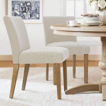 North Linen Dining Chairs Set Of 2,Upholstered Parsons Chairs With Rubberwood Legs-The Pop Maison