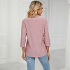 Women's V-Neck Jacquard Loose Fit Blouse 3/4 Sleeve Turn-Down Collar Casual T-Shirt Top - 3 of 4