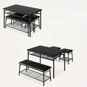Industrial Dining Table Set for 4 with Upholstered Chairs and Bench, Kitchen Table with Storage Rack, Heavy Duty Metal Frame for Dining Room - 1 of 4