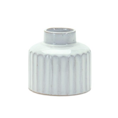 HomeRoots Set of Two White Ribbed Round Porcelain Table Vase