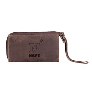 Evergreen NCAA Navy Midshipmen Brown Leather Women's Wristlet Wallet Officially Licensed with Gift Box - 1 of 1