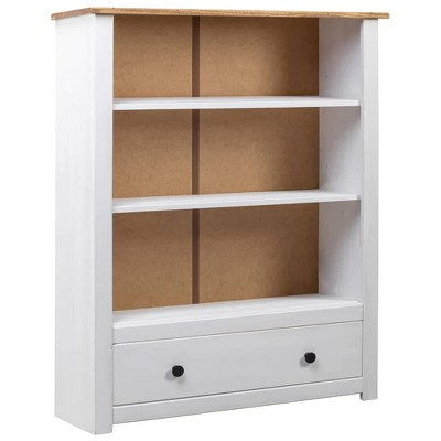 vidaXL Solid Pine Wood Bookcase with 3 Shelves and Spacious Drawer - Farmhouse Style