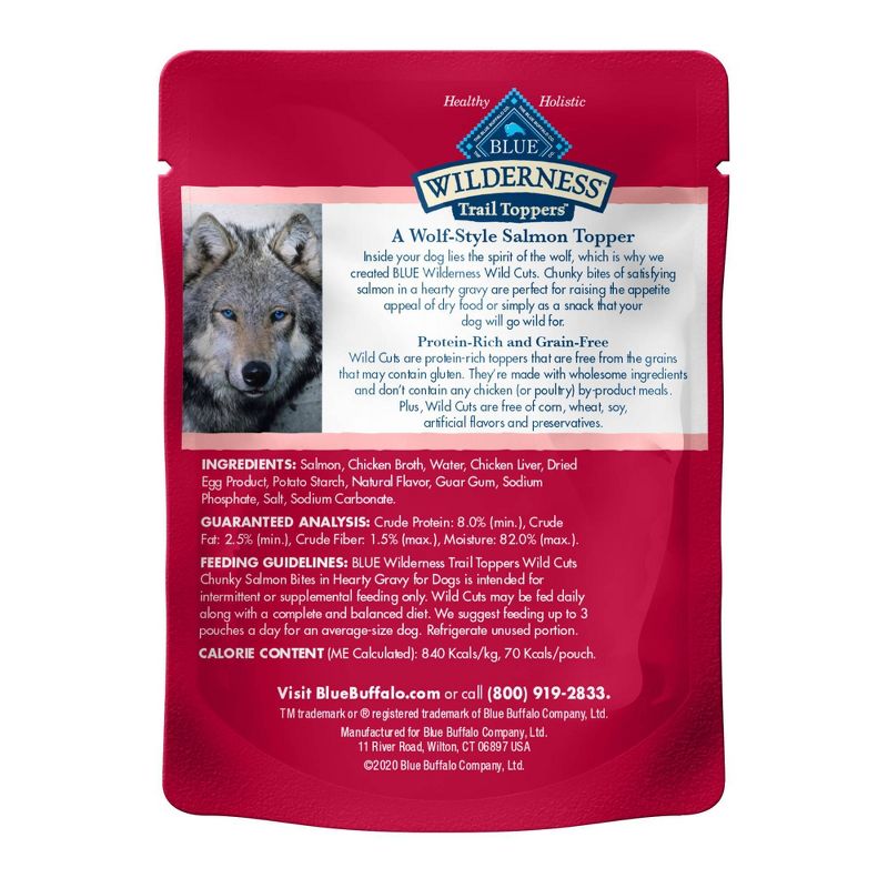 Blue Buffalo Wilderness Trail Toppers Wild Cuts High Protein Natural Wet Dog Food Chunky Salmon Bites in Hearty Gravy - 3oz, 3 of 6