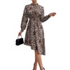 Anna-Kaci Women's Long Sleeve Leopard Print Midi Dress with High Neckline and Asymmetrical Hem - 3 of 4