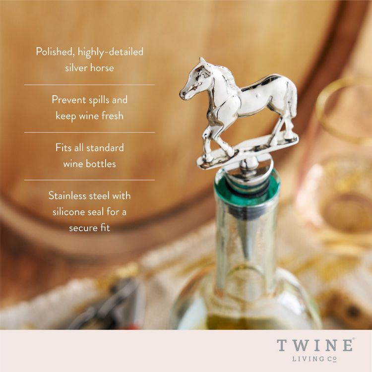 Twine Derby Wine Bottle Stopper, Keep Wine Fresh, Stainless Steel Horse Wine Stopper for Outdoor Party, Home Bar Gifts, Fits Standard Bottles, Silver, 2 of 10