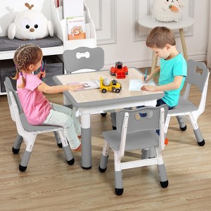 Kids Table and Chairs Set, Graffiti Desktop Plastic Children Art Table with Seat, Height Adjustable Toddler Table and Chair Set - 1 of 4