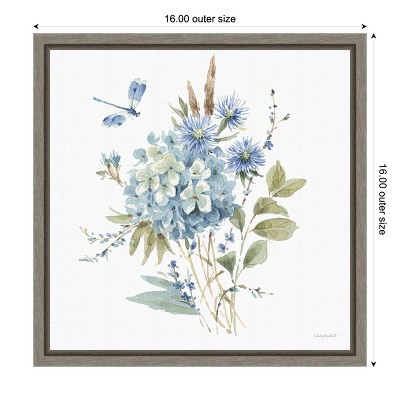 Blue and Green Floral Canvas Print with Dragonfly