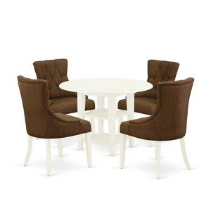 HomeStock 5-Pc Linen White Finish Solid Wood Top - Round Dining Room Set with Dropleaf - Seats 4 - 1 of 4