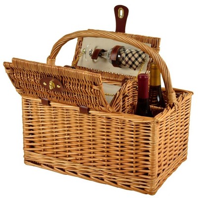 Natural Willow Picnic Basket with Two Person Set and Bottle Carrier